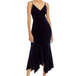 NWT AQUA Blue Sleeveless Mermaid Silhouette Back Zip Midi Velvet Dress Size 8